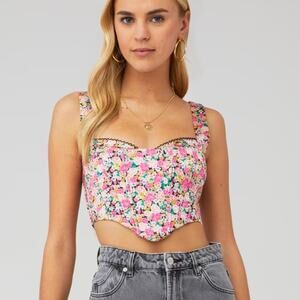 For Love & Lemons Womens Gladiola Floral Corset Top Sweetheart Scallop Trim Sz S